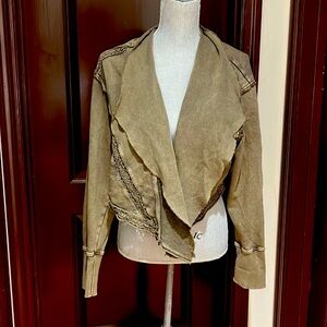 Free people We The Free cropped tie front moto jacket lace green weathered med